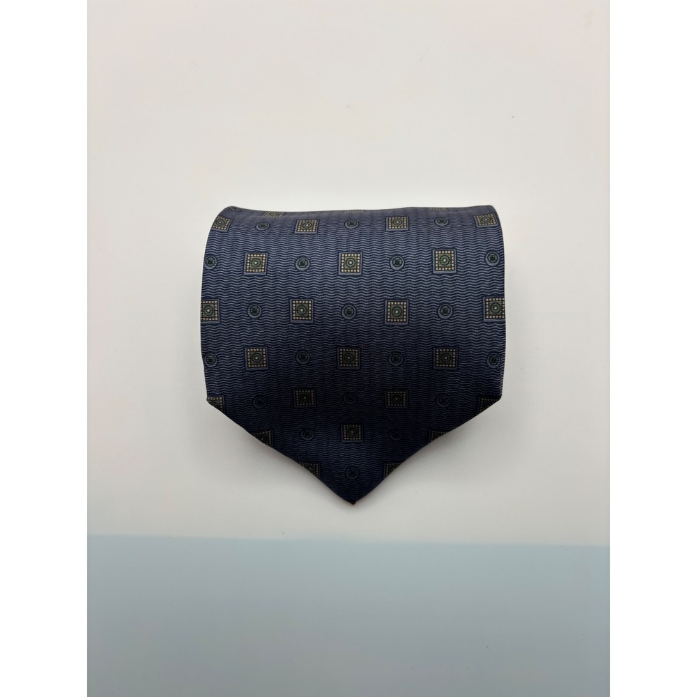 Stafford Mens Silk Tie Navy Blue Geometric Square Pattern Made in Italy Formal